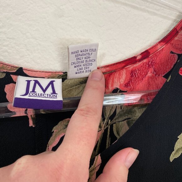 Vintage 90's JM Collection Black Pink Red Floral Midi Dress Sleeveless - Picture 5 of 7